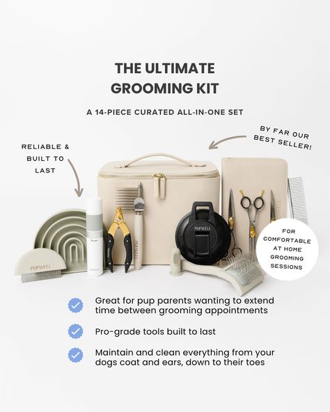 Keep your dog looking & feeling amazing with our best selling Ultimate Grooming Kit! Included is 14 professional grade tools your groomer uses and 25 expertly crafted video tutorials guiding you through each step with ease! Take advantage of this amazing kit to help you bond with your pup🐾 Grooming Kit, Video Tutorials, Tools