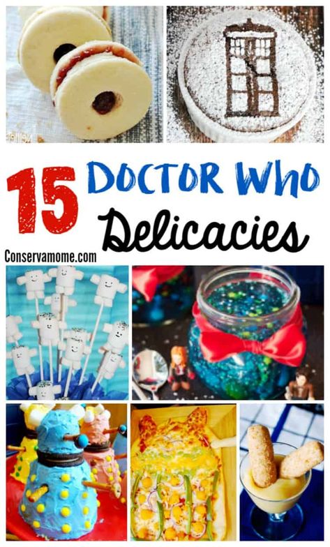 Are you a Doctor who fan? Then you've come to the right place. Check out 15 Doctor Who Delicacies that will be the perfect treats for any Doctor Who party or Gathering. Dr Who Food Ideas, Doctor Who Themed Food, Doctor Who Recipes, Doctor Who Baking, Doctor Who Snacks, Doctor Who Food Ideas, Doctor Who Party Ideas, Doctor Who Food, Doctor Who Party