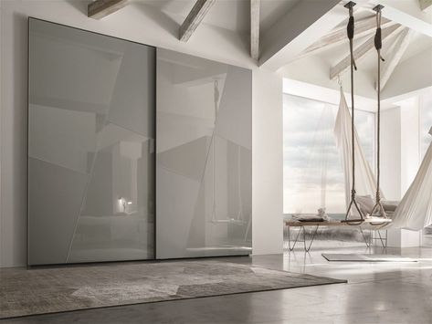 Wardrobe with sliding doors KROSS | Wardrobe with sliding doors by Gruppo Tomasella Modern Sliding Door Wardrobe, Glass Wardrobe Design, Wardrobe Shutter Design, Modern Sliding Door, Sliding Door Wardrobe Designs, Lacquered Glass, Wall Wardrobe Design, Glass Wardrobe, Sliding Door Wardrobe