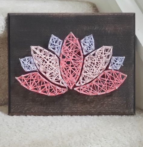 Lotus Flower- String Art Witchcraft Crafts, String Art Flower, Mexican Hearts, Geometry Project, Geometry Projects, Sequin Art, String Art Templates, String Art Tutorials, Diy Kits For Adults