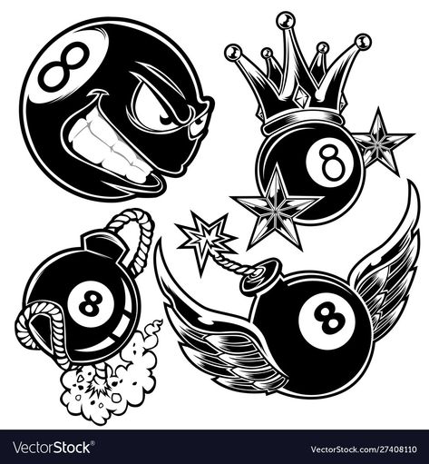 Eightball Tattoo, Wing Crown, Rockabilly Artwork, Pool 8 Ball, Animation Drawing Sketches, Card Tattoo Designs, Eight Ball, Cool Tattoo Drawings, Ball Drawing