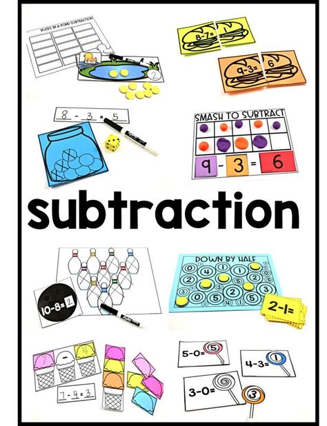 Playdough Learning Activities, Teaching Subtraction, Elementary Teacher Gifts, Kindergarten Math Games, Math Subtraction, Math Blocks, Math Operations, Kindergarten Games, Math Methods