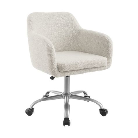 Unique Office Chairs, Chair Comfy, Upholstered Office Chair, White Office Chair, Cozy Seats, Sherpa Fabric, White Office, Swivel Office Chair, Black Wheels