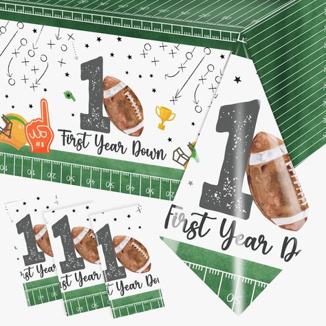 PRICES MAY VARY. 【Football Theme】Our first birthday table cloth combines football, helmet and trophy with yard number of the field. Fantastic design creates a strong match atmosphere for football birthday party. 【Oblong Table】Includes 3pcs rectangular football table covers that measure 70.8" x 42.5" (L*W). Big enough to cover most rectangular tables indoor and outdoor. 【High Quality】Football plastic tablecloth is made of premium plastic, which is durable, eco-friendly and waterproof. Lightweight 1st Down Football Birthday Party Decor, 1st Touchdown Birthday, First Down First Birthday Party, Sports Themed First Birthday Boys, Football Themed 1st Birthday Party, 1st Year Down Birthday Theme, One Year Down Football Birthday, First Year Down Birthday Party, 1st Down Football Birthday Party