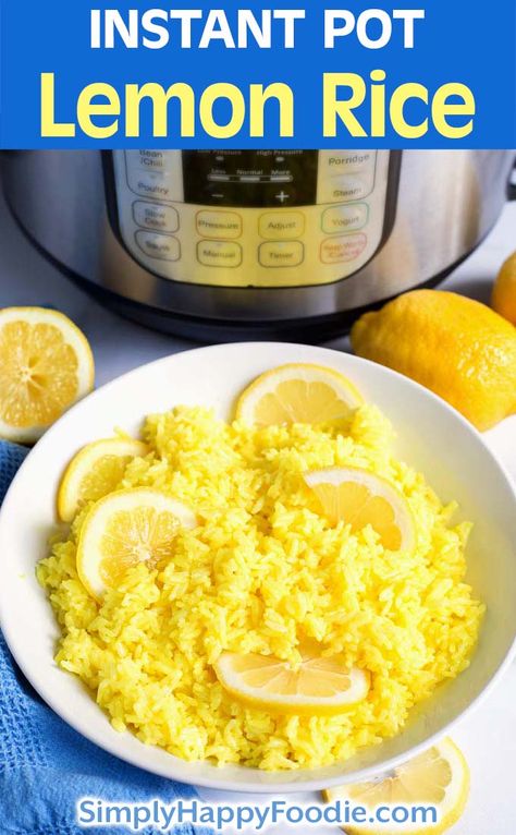 Instant Pot Lemon Rice is a super delicious, lemon flavored rice. It is so easy to make! With only 5 ingredients, this wonderful pressure cooker lemon rice is the perfect side dish with fish, chicken, and many other recipes. simplyhappyfoodie.com #instantpotlemonrice #pressurecookerlemonrice Instant Pot Lemon Rice, Side Dish With Fish, Best Instapot Recipes, Simply Happy Foodie, Side Dishes For Fish, Side Dishes For Chicken, Electric Pressure Cooker Recipes, Flavored Rice, Rice Side Dishes