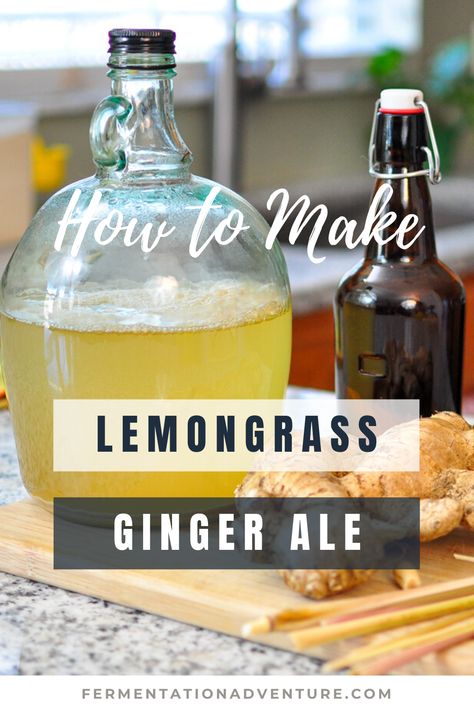 How to make old-fashioned, homemade fermented lemongrass ginger ale, with real ginger, and carbonated to perfection! Making Ginger Beer, Homemade Ginger Beer, Ginger Ale Recipe, Homemade Ginger Ale, Ginger Bug, Gallon Mason Jars, Ale Beer, Homemade Soda, Soda Recipe