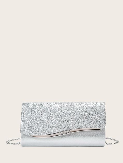 Silver Glamorous Collar  Glitter   Embellished   Women Bags Sparkly Purse, Glitter Clutch Bag, Glitter Clutch, Glitter Decor, Clutch Purse Evening, Evening Purse, Black Chain, Evening Clutch Bag, Evening Clutch