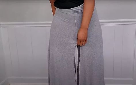 This is a guide on DIY pants. Learn how to make pants from an old maxi skirt in this step-by-step tutorial. Maxi Skirt To Pants Diy, How To Make Pants From A Skirt, Convert Skirt To Pants, How To Turn Pants Into A Skirt, Sew Maxi Skirts, Altering Pants, Easy Upcycle, Long A Line Skirt, Diy Pants