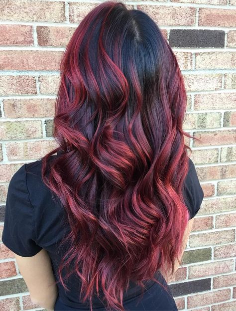 Red Highlights In Brown Hair, Red Hair Day, Dark Burgundy Hair, Pixie Haircut Fine Hair, Red Balayage Hair, Red Hair With Highlights, Red Hair Inspiration, Black Red Hair, Red Ombre Hair