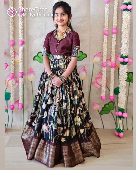 Long Frock Models For Kids, Kalamkari Long Frocks Models, Long Frock Designs For Kids, Kalamkari Dresses Kurti, Kids Long Frocks Design Latest, Pattu Long Frocks For Women Latest, New Long Frock Models, Trending Lehenga Designs, Long Frock Models