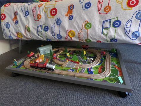 under bed train table. Remember to buy ikea train mat Ikea Train, Drawer Diy, Train Table, Train Room, Lego Table, Apartment Bedroom, Play Table, Toddler Bedrooms, Big Boy Room