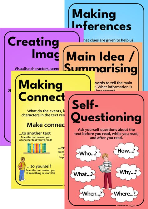 A set of posters explaining reading comprehension strategies. Fact Vs Opinion, Reading Comprehension Strategies Posters, Reading Comprehension Posters, Comprehension Strategy Posters, Making Inferences, Reading Comprehension Strategies, Making Words, Comprehension Strategies, English Resources