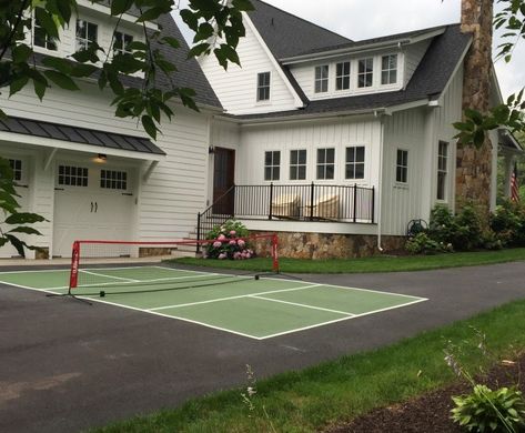 Home Pickle Ball Courts, Building A Pickleball Court, Garage Pickleball Court, Pickle Ball Backyard, How To Make A Pickleball Court, Pickleball Home Court, Backyard Pickle Ball Court, Home Pickleball Court Ideas, Diy Sport Court