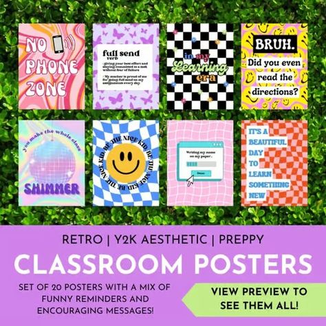 CLASSROOM POSTERS | Retro Preppy Y2K Aesthetic | Funny & Inspirational 90s Classroom, Funny Classroom Posters, Middle School Decor, Classroom Vibes, Customer Avatar, Funny Reminders, Trendy Posters, Miss Jackson, Encouraging Messages