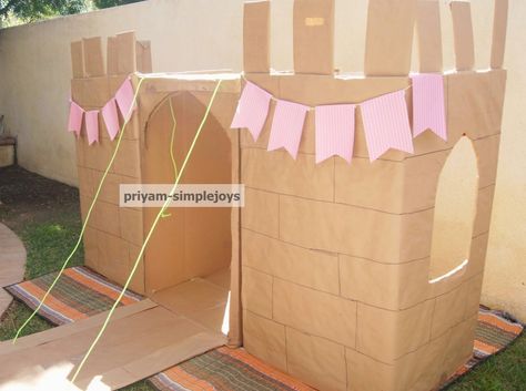 DIY Cardboard Castle Cardboard Box Castle, Castle Diy, Princess Pirate, Cardboard Crafts Decoration, Cardboard Castle, Knight Party, Princess Birthday Party Decorations, Diy Kids Furniture, Cardboard Box Crafts