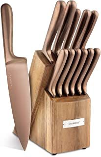 Copper Knife Set, Rose Gold Kitchen Accessories, Copper Cutlery, Gold Kitchen Accessories, Global Knives, Rose Gold Kitchen, Kitchenware Products, Knife Block Set, Gold Kitchen