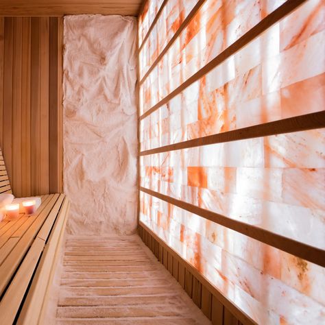 Himalayan Salt Room Construction Aluminum Panel Walls & Backlit How To Build A Salt Room, Salt Wall Himalayan, Salt Rock Wall, Himalayan Salt Sauna, 443 Greenwich, Sauna Aesthetic, Himalayan Salt Wall, Salt Room Therapy, Wellness Collective