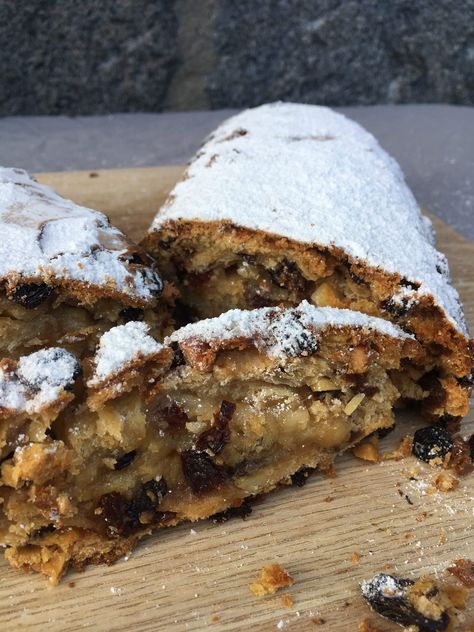 German Apple Strudel Recipe, Christmas Stollen Recipe, German Stollen, Christmas Stollen, Stollen Recipe, Strudel Recipes, German Baking, Holiday Bread, Christmas Bread