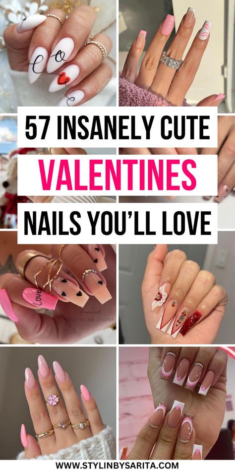 valentines nails Trendy Valentines Day Nails, Cute Valentines Day Nails, Cute Valentines Nails, Diy Valentine's Nails, Valentine Nails Pink, King Nails, Red Nail Art Designs, Nails Valentines, Cute Valentines Day