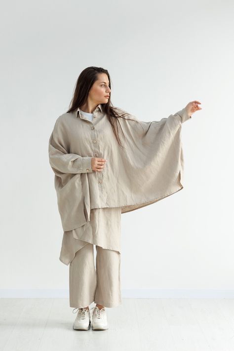 Plus Size Poncho, Poncho Shirt, Photo Beige, Beige Decor, Asymmetric Shirt, Womens Poncho, Shirt Linen, Ladies Poncho, Plus Size Clothes