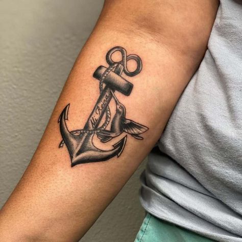 Hummingbird And Anchor Tattoo, Black Anchor Tattoo, Anchor Sleeve Tattoo, Wings Tattoo Meaning, Anchor Tattoo Meaning, Compass Tattoo Meaning, Sailboat Tattoo, Brother Tattoos, Anchor Tattoo Design