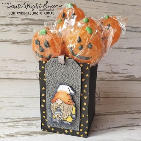 'Candy Corn Gnome' Stampin Up Kindest Gnomes, Kindest Gnomes, Gnomes Halloween, Halloween Lollipop, Creation Station, Halloween 3d, Hand Stamped Cards, Treat Holder, Diy Stamp