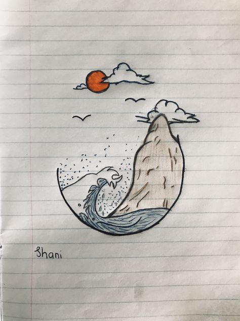 Easy mountain/sea drawing Draw Sea, Sea Mountain, Sea Drawing, Note Doodles, Mountain Pictures, Instagram Party, Earth Art, Easy Drawings Sketches, Arts Award