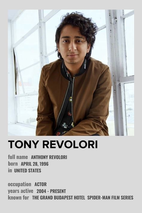 Tony Revolori Minimalist Polaroid Celebrity Poster made by @shiftingwmichelle (me) Tony Revolori, Grand Budapest, Grand Budapest Hotel, Spiderman, Actors, Film, Celebrities