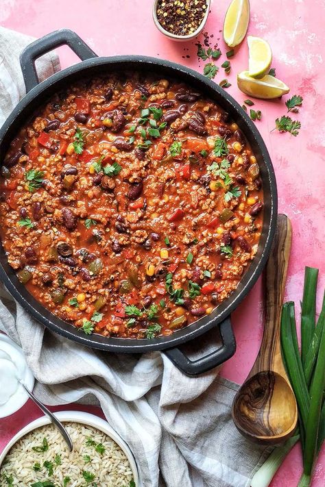 Turkey Chili (Mediterranean style recipe) Mediterranean Turkey Chili, Ground Turkey Recipes For Dinner Mediterranean, Ground Turkey Recipes Mediterranean, Mediterranean Diet Chili, Mediterranean Ground Turkey Recipes, Mediterranean Chili Recipe, Mediterranean Chili, Chili With Ground Turkey, Homemade Chili Seasoning Mix