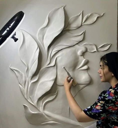 Plaster Of Paris Painting On Canvas, 3d Wall Art Sculpture, 3d Relief Art, Yellow Pencil, 3d Wall Painting, Landscape Painting Tutorial, Paris Painting, Sculpture Art Clay, Heaven Art