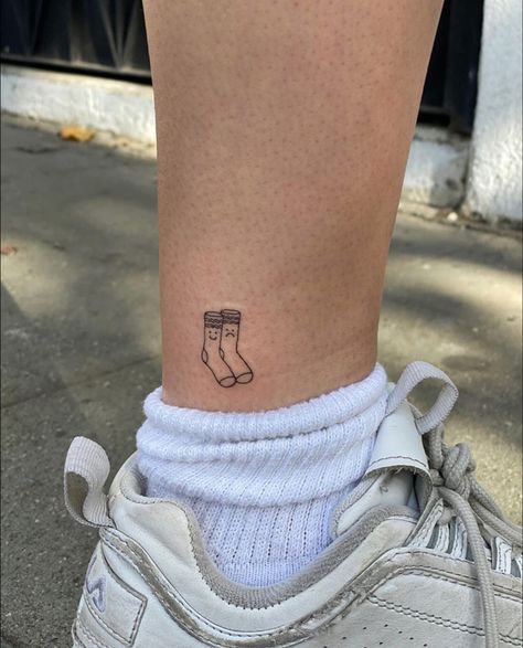 Grippy Socks Tattoo, Straw Tattoo, Funky Tattoo Ideas, Silly Little Tattoos, Family Tattoos Ideas, Socks Tattoo, Small Leg Tattoos, Shoe Tattoo, Leg Tattoos Small