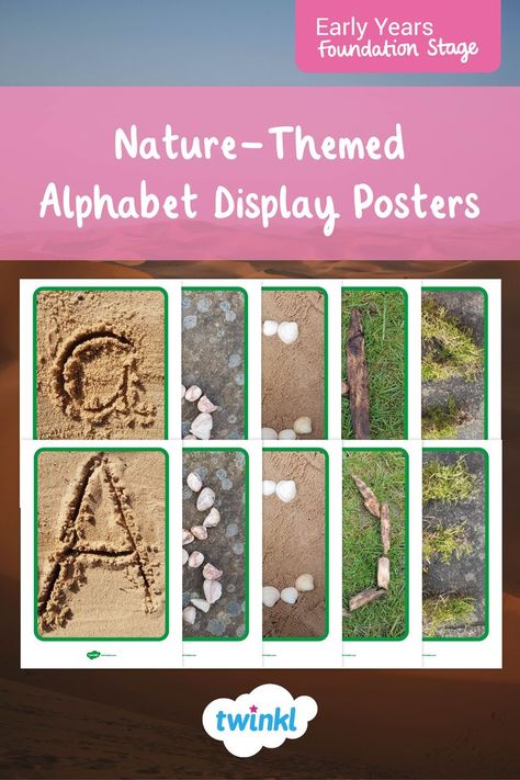 Display this nature-inspired A-Z alphabet in your EYFS, KS1 or forest school classroom. This alphabet display pack contains lowercase and uppercase versions of the alphabet and is sure to inspire would-be artists to make their own letters from natural objects. A lovely resource to encourage your class to identify letter sounds for themselves! Classroom Areas, Alphabet Display, Classroom Boards, Eyfs Classroom, Display Posters, Early Years Foundation Stage, Natural Objects, Classroom Layout, Writing Area