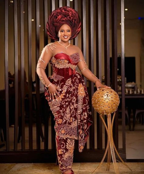 Nigerian Wedding Dresses Traditional, Nigerian Wedding Dress, Dark Red Velvet, Igbo Bride, African Bridal Dress, Nigerian Outfits, Nigerian Lace Styles Dress, Nigerian Lace Styles, Bride Attire