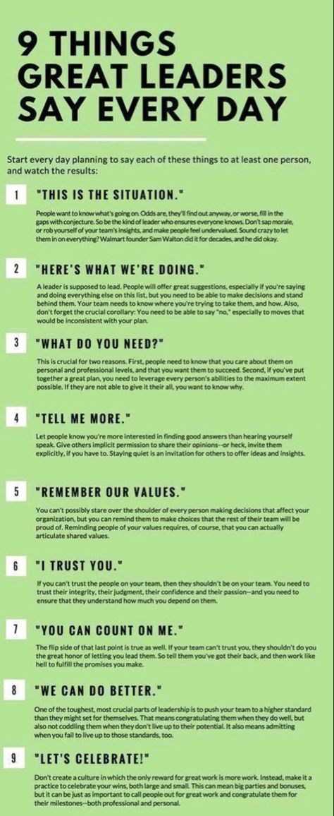 9 Things Great Leaders Say Every Day Good Leadership Skills, Leadership Quotes Inspirational, Leadership Inspiration, Effective Leadership, Leadership Management, Work Skills, Leadership Tips, Business Writing, Business Leadership