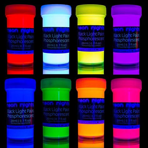 neon nights Glow in the Dark | Luminescent | Phosphorescent | Self-Luminous Paint - Set of 8 by neon nights Neon Crafts, Glow In The Dark Paint, Luminous Paint, Candy Man, General Finishes Milk Paint, Glow Paint, Dark Paint, Uv Black Light, Neon Painting