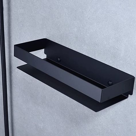 Bathroom Shower Shelf, Metal Floating Shelves, Modern Floating Shelves, Black Floating Shelves, Wall Display Shelves, Metal Wall Shelves, Shower Shelf, Bar Metal, Black Shelves