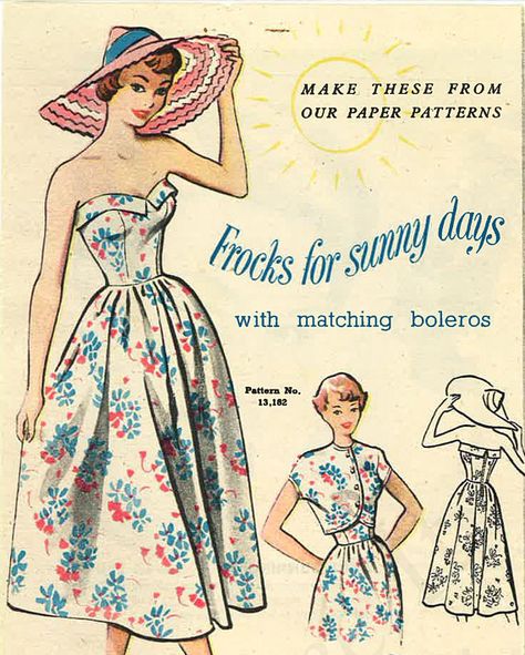 Vintage 1950's Sewing Pattern Rockabilly Strapless Sundress & Bolero B 32" Bolero Pattern, 1950s Sewing Patterns, Patron Vintage, Strapless Sundress, Vintage Fashion 1950s, Fashion Illustration Vintage, Scale Pattern, Vintage Dress Patterns, Fashion 1950s