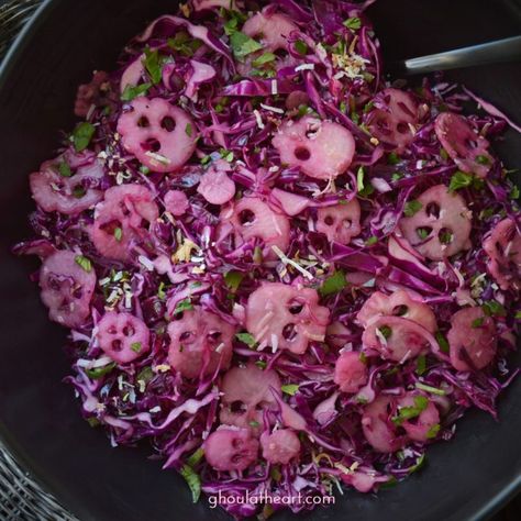 Pink-A-Boo Slaw - Ghoul at Heart Creepy Food, Halloween Tea Party, Honey Lime Dressing, Daikon Radish, Halloween Food Appetizers, Halloween Foods, Spooky Food, Halloween Food Treats, Zombie Party