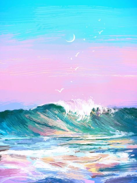 Watercolor Art Detailed, Sea Art Aesthetic, Aesthetic Drawing Landscape, Waves Aesthetic Drawing, Abstract Sea Art, Paintings On Long Canvas, Sea Aesthetic Painting, How To Draw Sea, Sea Aesthetic Drawing