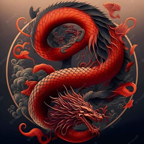 Dragon Tattoo Drawing, Luck Dragon, Angel Wings Drawing, Dragon Chino, New Year Design, Samurai Tattoo Design, Yin Yang Art, Chinese New Year Design, Mythical Creatures Fantasy