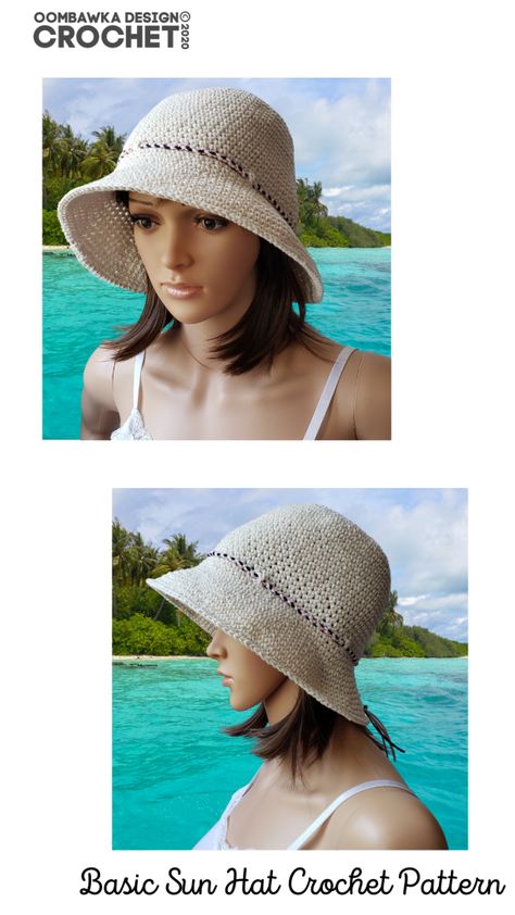 Sun Hat Crochet Pattern, Sun Hat Crochet, Summer Crochet Patterns Free, Cabled Hat Pattern, Easy Beginner Crochet Patterns, Easy Crochet Hat Patterns, Crochet Hat With Brim, Crochet Bonnet, Bucket Hat Pattern