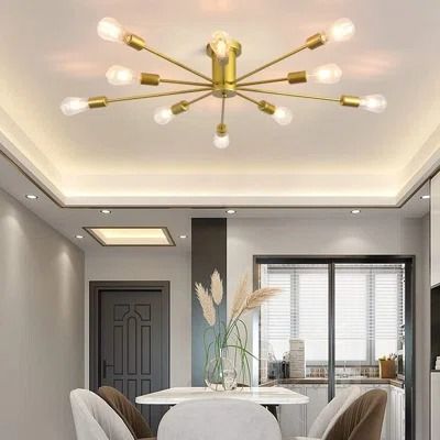 Corrigan Studio® Ariyona 8-Light Dimmable Modern Sputnik Sphere Chandelier | Wayfair Sputnik Light Fixture, Mid Century Lighting Pendant, Sphere Chandelier, Artistic Lighting, Modern Ceiling Lamps, Industrial Ceiling, Foyer Lighting, Modern Style Design, Kitchen Lighting Fixtures