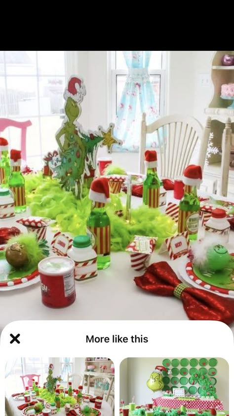 Grinch Dining Table, The Grinch Table Decorations, Grinch Christmas Table Decorations, Grinch Table Centerpiece, Grinch Christmas Dinner, Grinch Table Setting, Grinch Table Decorations, Grinch Centerpiece Ideas, Grinch Wedding