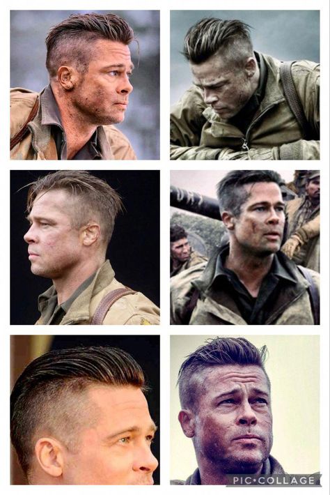 Brad Pitt Hair Fury, Brad Pitt Slicked Back Hair, Fury Haircut Undercut, Wardaddy Fury, Brad Pitt Fury Hair, Brad Pitt Hairstyles, Brad Pitt Fury Haircut, Fury Haircut, Mens Slicked Back Hairstyles