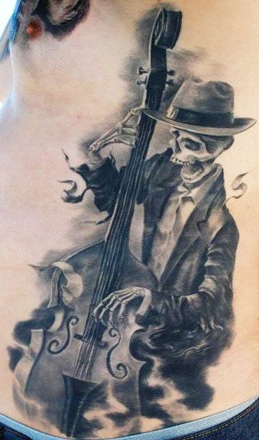 Tattoo On, Violin, Skull Tattoo, A Man, Skeleton, Bass, Tattoos