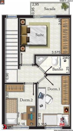 Top 40 3D Floor Plan Ideas - Engineering Discoveries Floor Plan Ideas, Usonian House, Narrow House Designs, 3d Floor Plan, 3d Interior Design, Narrow House, 3d Floor, Plan Ideas, House Drawing