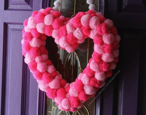 How To: DIY Pom Pom Valentine's Day Wreath Pom Pom Heart, Valentines 2024, Diy Steps, Pom Wreath, Holiday Diy Projects, Valentine's Day Wreath, Dream Catcher Craft, Heart Shaped Wreaths, Pom Pom Wreath