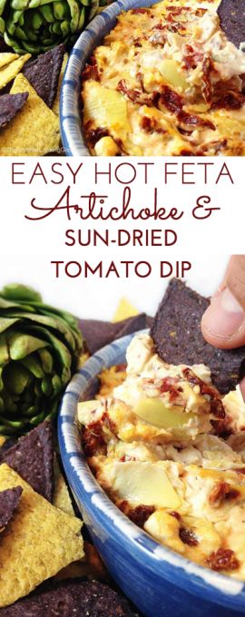 Hot Feta Artichoke & Sun-Dried Tomato Dip. Goes fast! Goes fast! Sun-dried tomatoes, artichokes, feta and garlic combine for a creamy and addictive appetizer dip. Serve hot with bagel chips, tortilla chips or plain crackers. Party Appetizers Easy Crowd Pleasers, Feta Artichoke, Sundried Tomato Dip, Appetizers Easy Dips, Chips Dip, Cheesecake Dip, Appetizers For A Crowd, Tomato Dip, Party Appetizers Easy