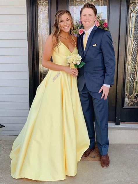 Yellow Satin Prom Dress, Yellow Prom Dress Long, Yellow Formal Dress, Yellow Prom Dress, Yellow Evening Dresses, Yellow Prom, Backless Evening Dress, Prom Dresses Yellow, Prom Dresses With Pockets