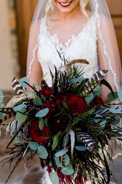 Native American Themed Wedding, Duck Feather Bouquet, Native American Wedding Decor, Turkey Feather Wedding Bouquet, Duck Hunting Wedding Ideas, Native American Wedding Traditions, Wedding Bouquet With Feathers, Duck Hunting Wedding, Native American Wedding Ideas